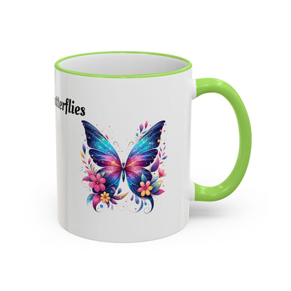 I Love Butterflies Accent Rim Mug — Floral Butterfly Coffee Cup (11oz/15oz)