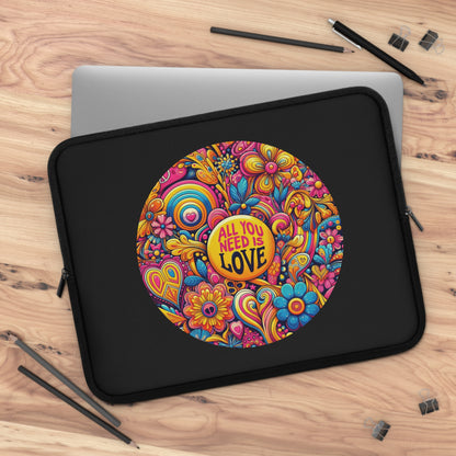 Laptop Sleeve — Colorful Retro "All You Need Is Love" Floral Design