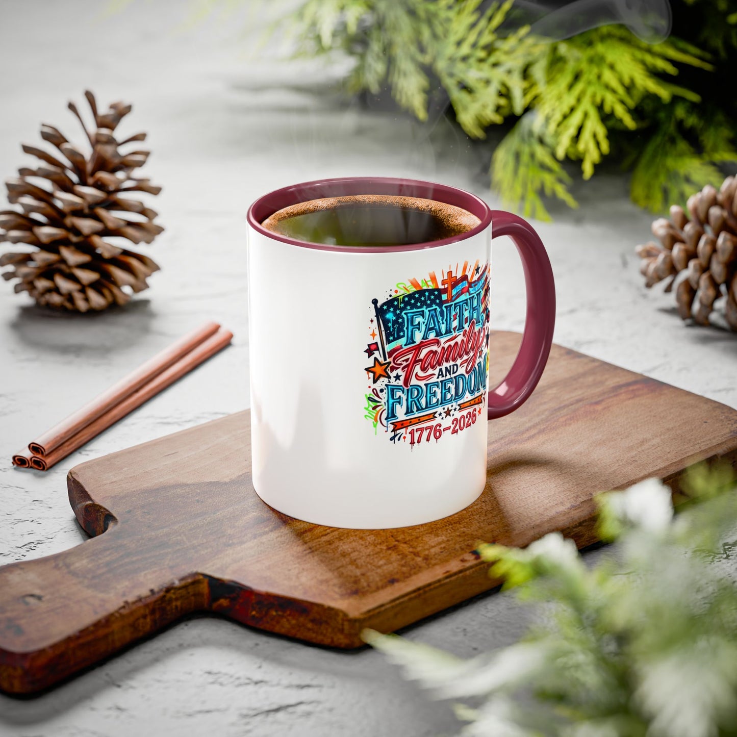 Faith Family Freedom 1776–2026 Patriotic Coffee Mug