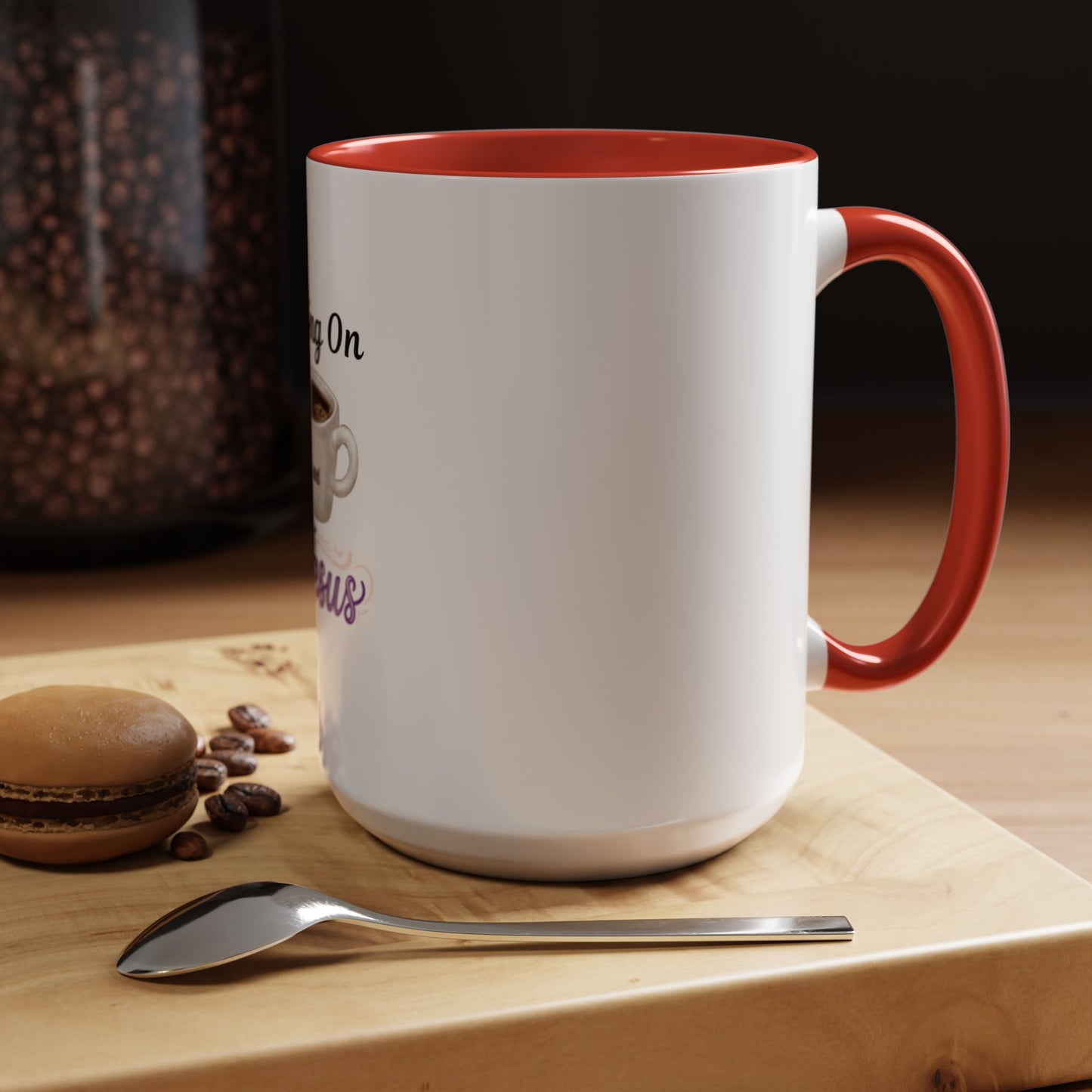 Living On Coffee and Jesus Accent Mug — Christian Coffee Cup (11/15oz)