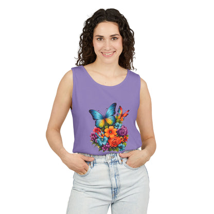 Butterfly Floral Tank Top — Colorful Garden Print Summer Tee