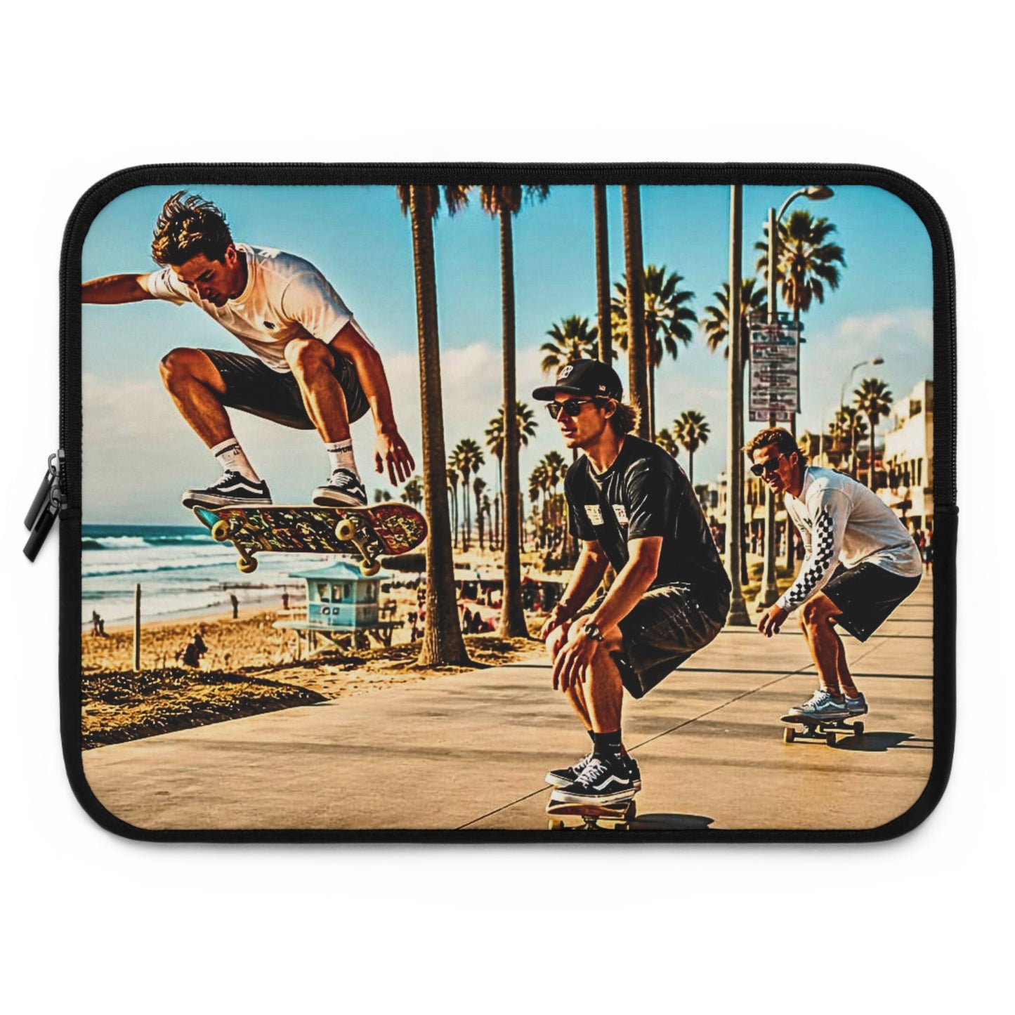 Skateboarders at Venice Beach Laptop Sleeve — Vintage Surf Skateboard Design