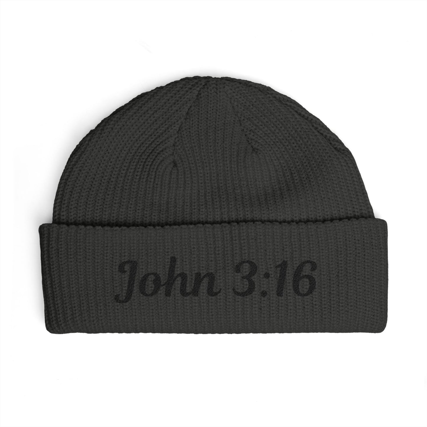 John 3:16 Cuff Beanie — Christian Scripture Embroidered Knit Hat
