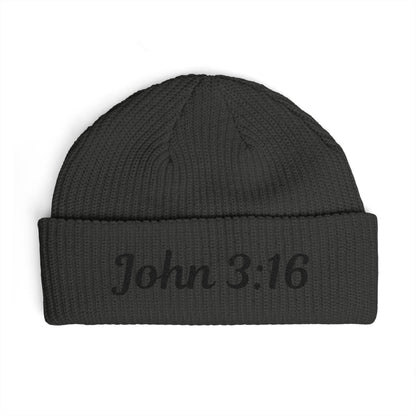 John 3:16 Cuff Beanie — Christian Scripture Embroidered Knit Hat