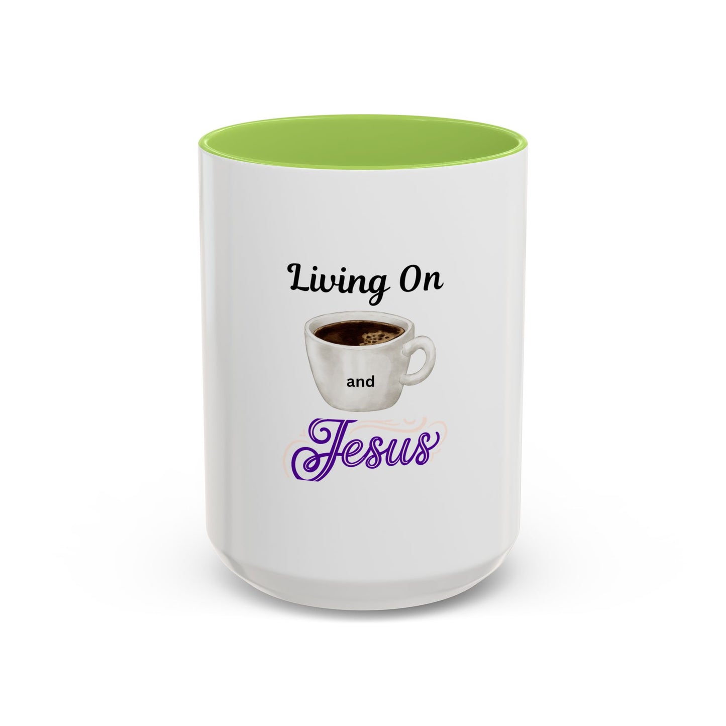 Living On Coffee and Jesus Accent Mug — Christian Coffee Cup (11/15oz)