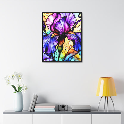 Stained Glass Iris Wood Framed Canvas