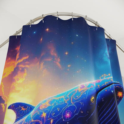Celestial Whale Shower Curtain — Colorful Ocean Fantasy Bathroom Decor