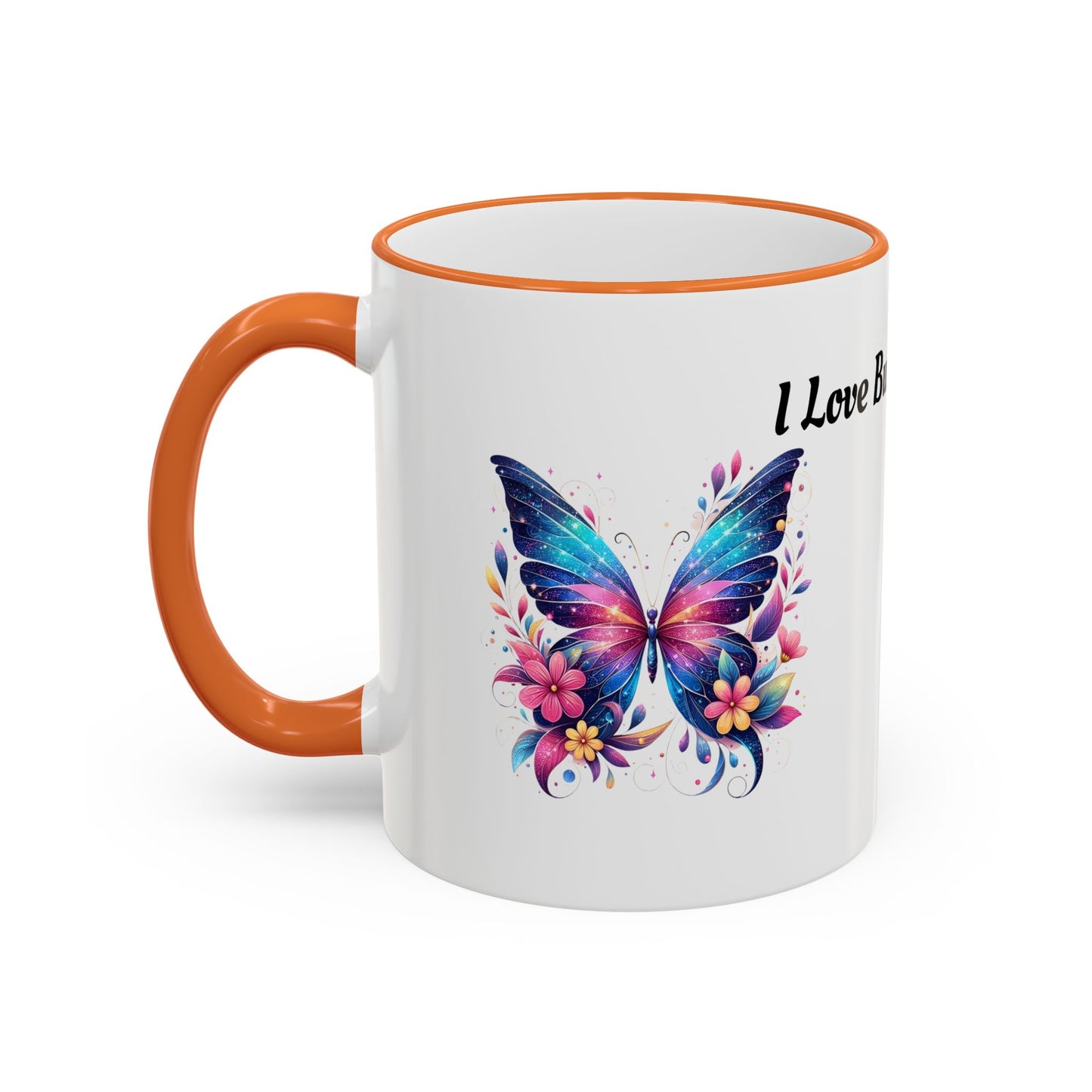 I Love Butterflies Accent Rim Mug — Floral Butterfly Coffee Cup (11oz/15oz)