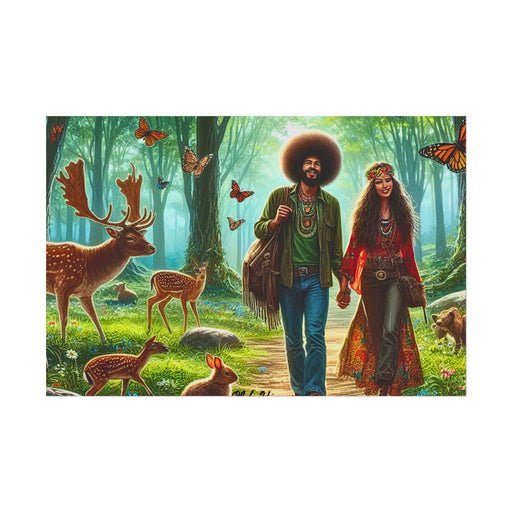 Hippies Strolling Through the Forest Watercolor Fine Poster Art