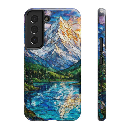 Stained Glass Mountain Lake Mosaic Phone Case — Impact-Resistant Artistic Protection