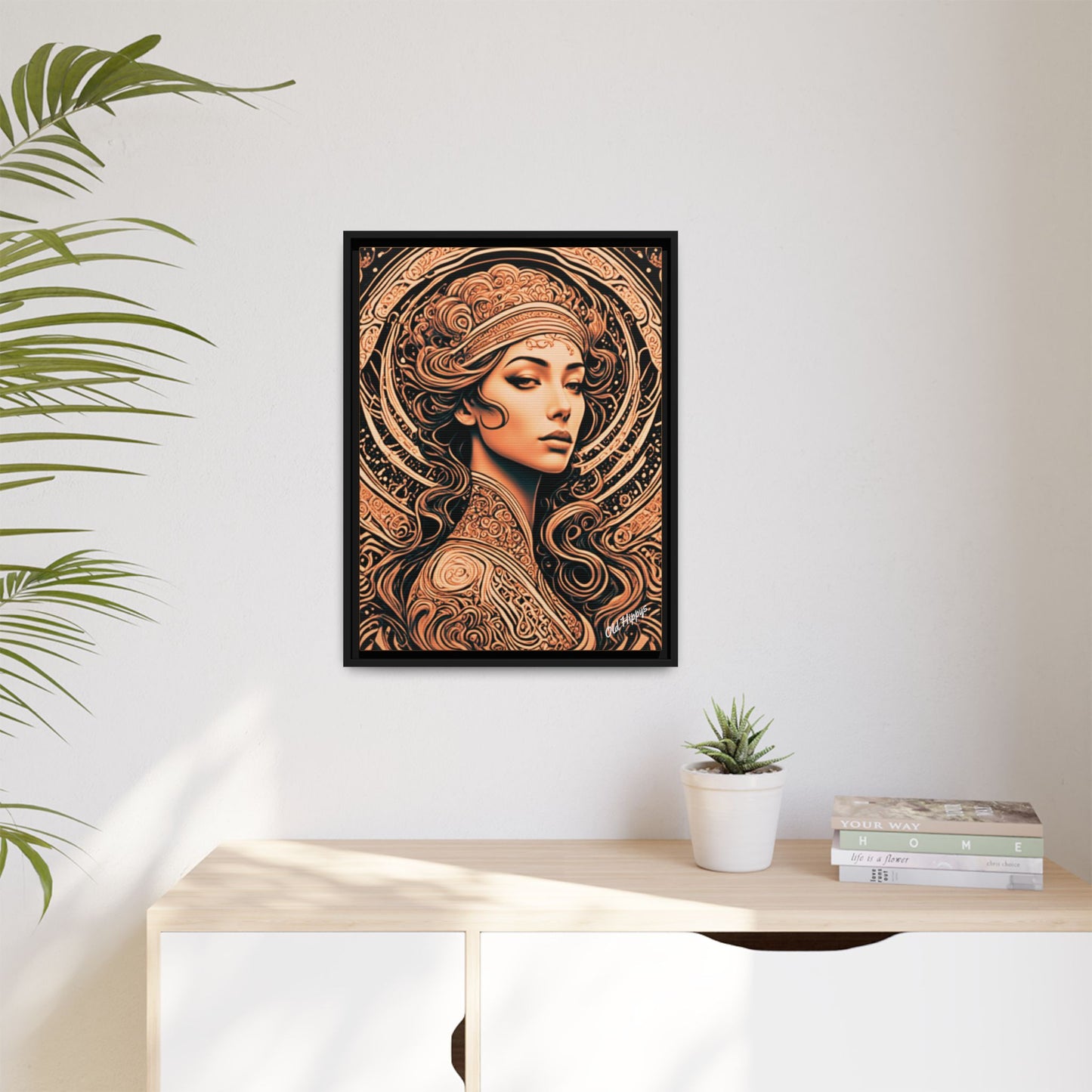 Woman in Bronze Wood Framed Canvas