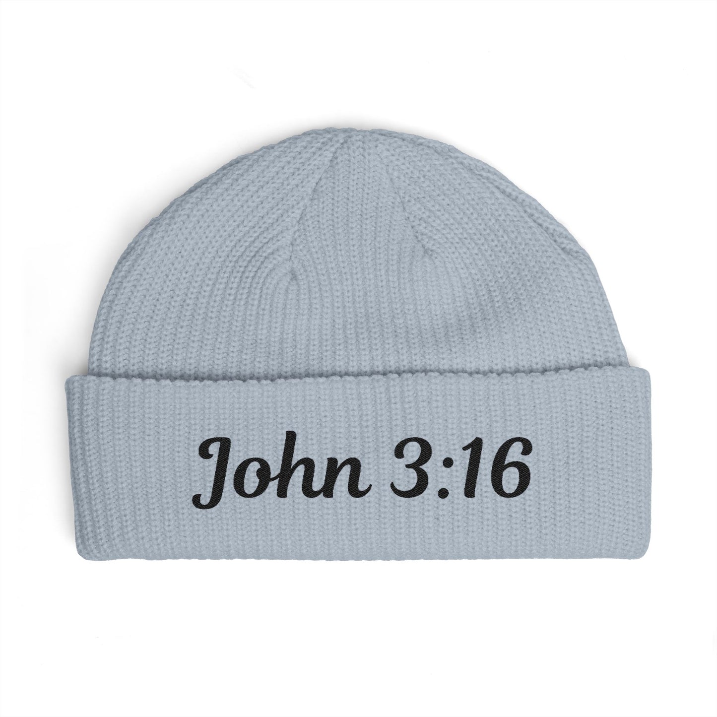 John 3:16 Cuff Beanie — Christian Scripture Embroidered Knit Hat