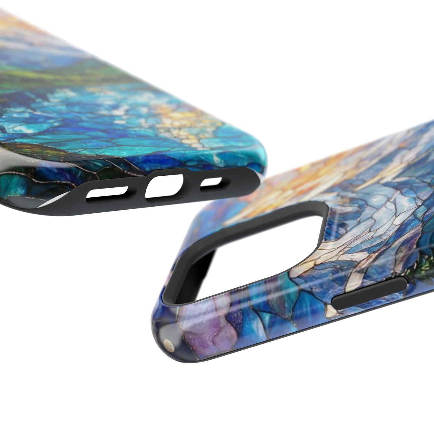 Stained Glass Mountain Lake Mosaic Phone Case — Impact-Resistant Artistic Protection
