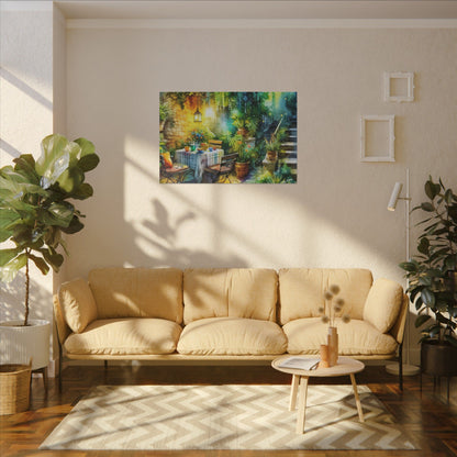 Serene Garden Bistro Canvas Print — Stretched Matte Wall Art