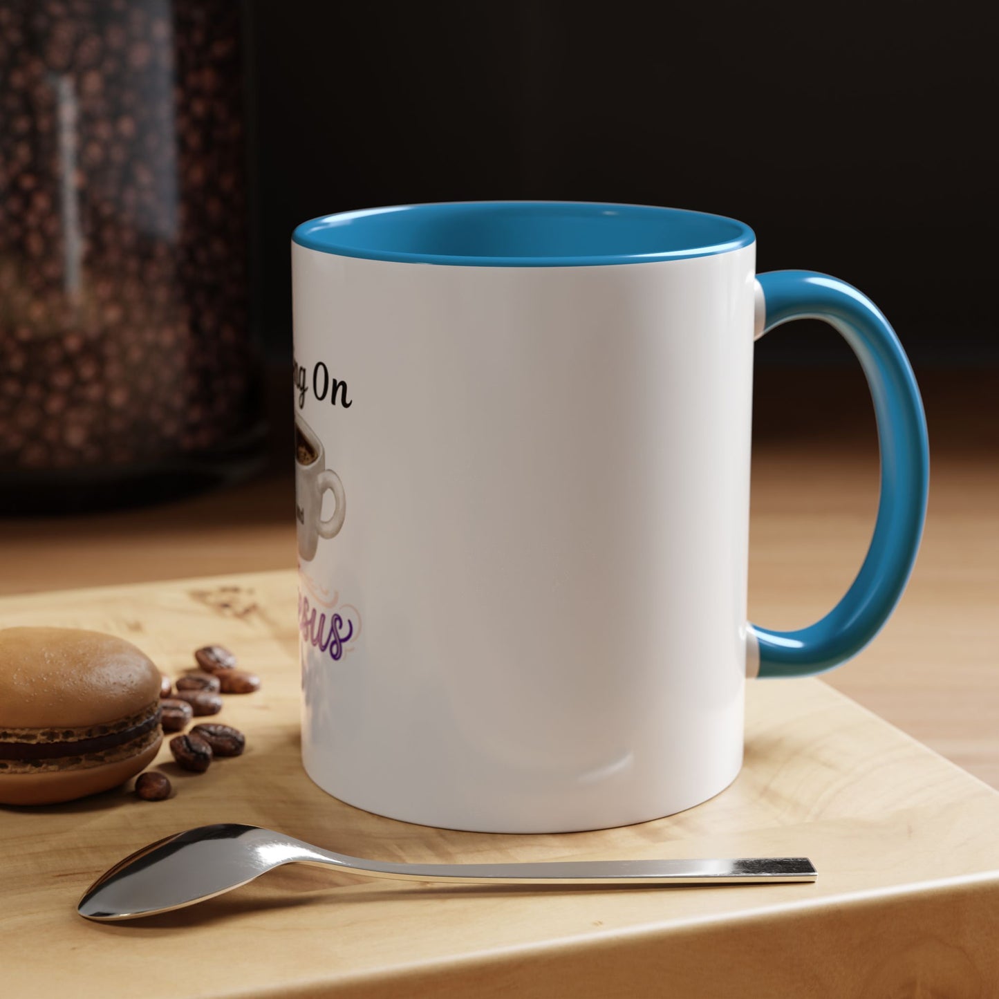 Living On Coffee and Jesus Accent Mug — Christian Coffee Cup (11/15oz)