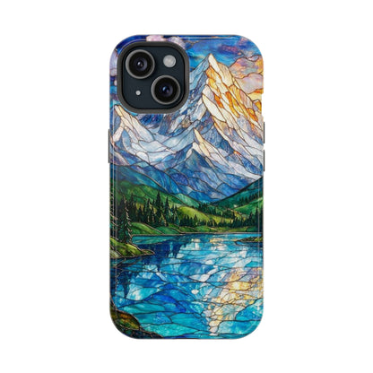 Stained Glass Mountain Lake Mosaic Phone Case — Impact-Resistant Artistic Protection