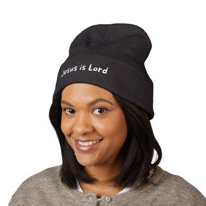 Embroidered 'Jesus is Lord' Cuffed Beanie — Christian Faith Knit Hat
