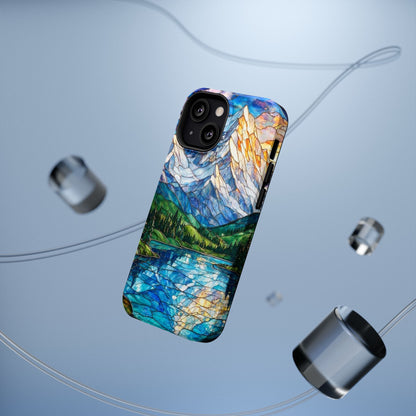 Stained Glass Mountain Lake Mosaic Phone Case — Impact-Resistant Artistic Protection