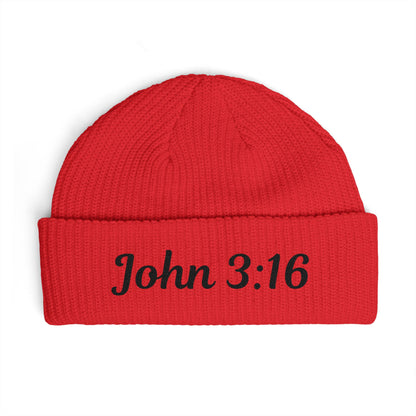 John 3:16 Cuff Beanie — Christian Scripture Embroidered Knit Hat