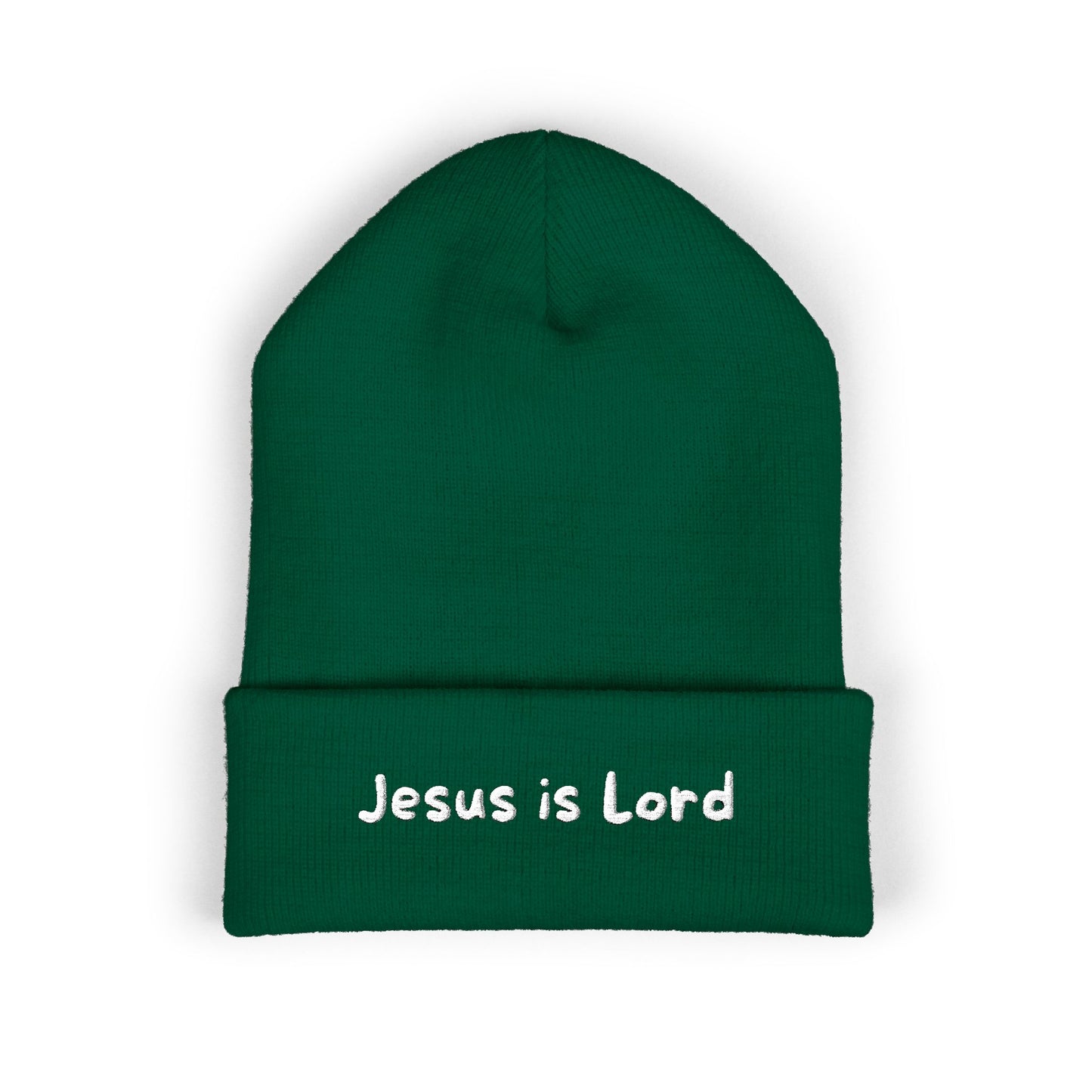 Embroidered 'Jesus is Lord' Cuffed Beanie — Christian Faith Knit Hat