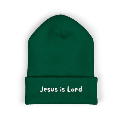 Embroidered 'Jesus is Lord' Cuffed Beanie — Christian Faith Knit Hat