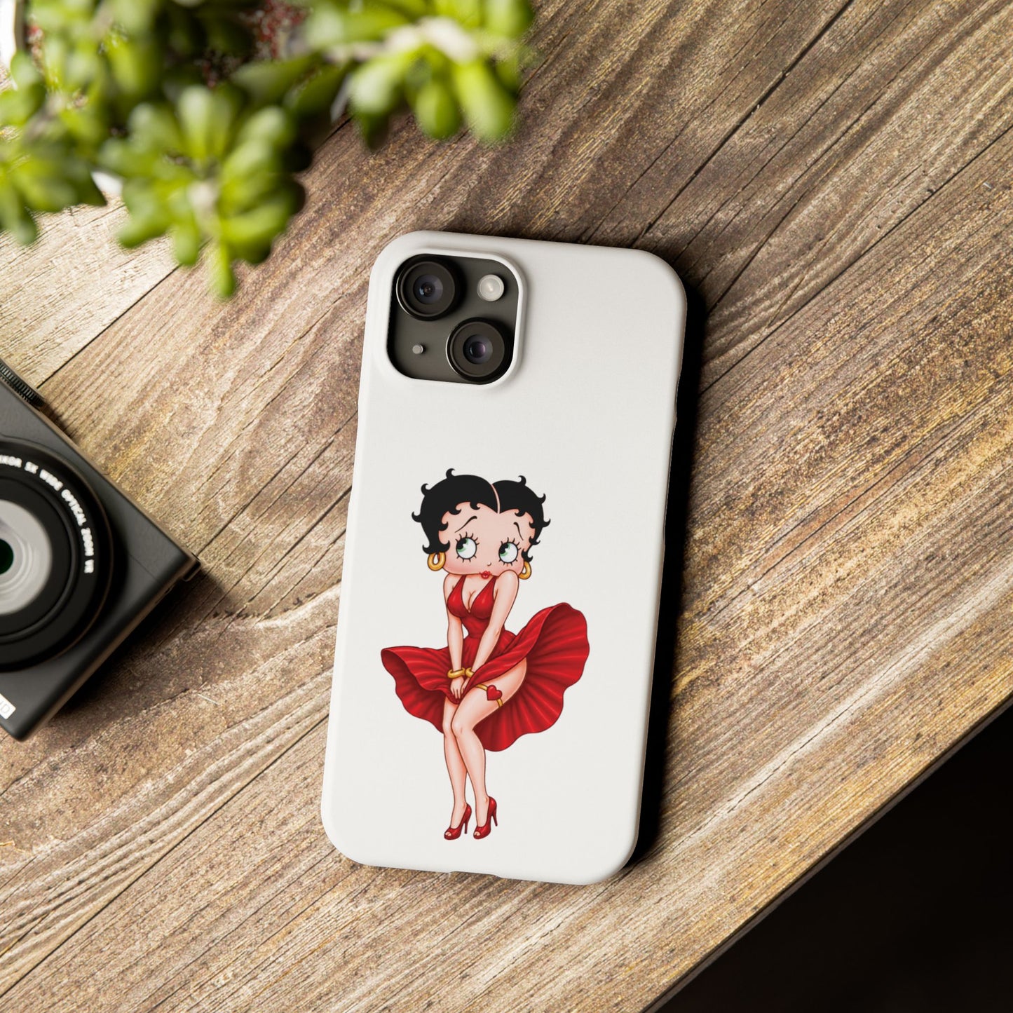 Betty Boop Red Dress Slim iPhone Case — Retro Pin-Up Cartoon Phone Cover
