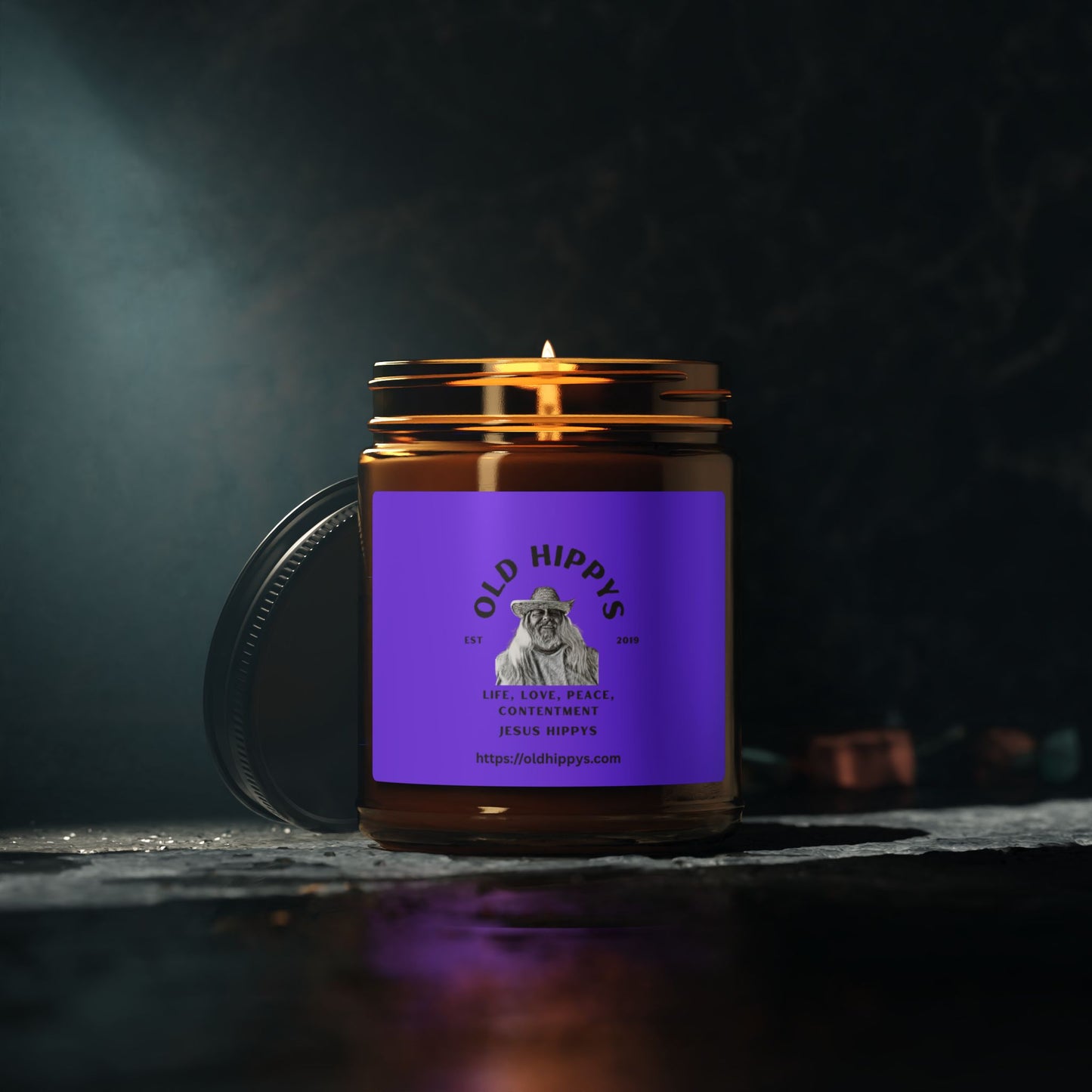 Scented Soy Candle — 'Old Hippys' Amber Jar (Multi-Size)