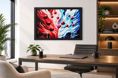 Cherry Duality Fire and Ice Framed Poster