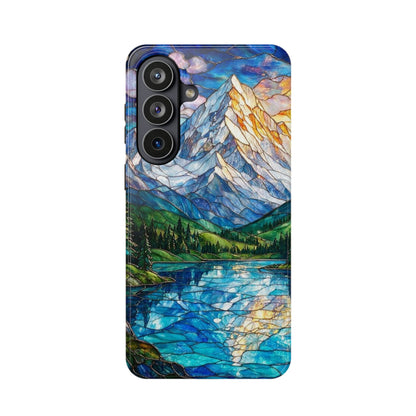 Stained Glass Mountain Lake Mosaic Phone Case — Impact-Resistant Artistic Protection