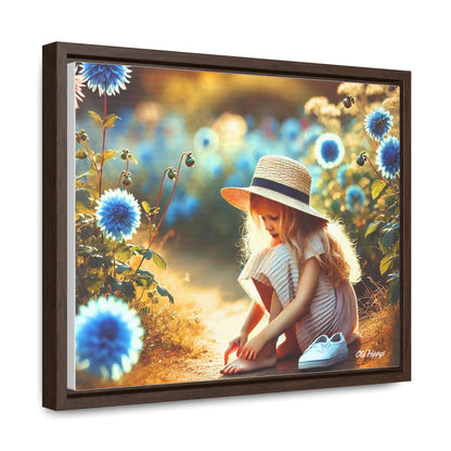 Girl and Blue Flowers Framed Canvas Wrap