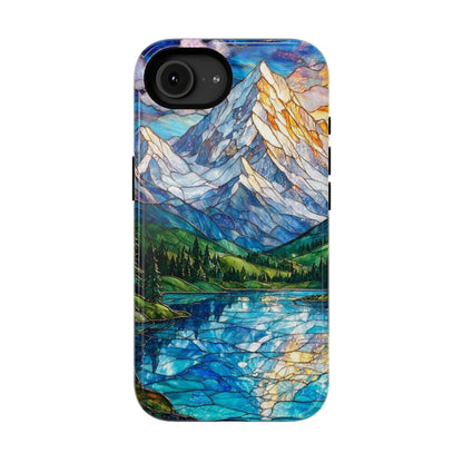Stained Glass Mountain Lake Mosaic Phone Case — Impact-Resistant Artistic Protection