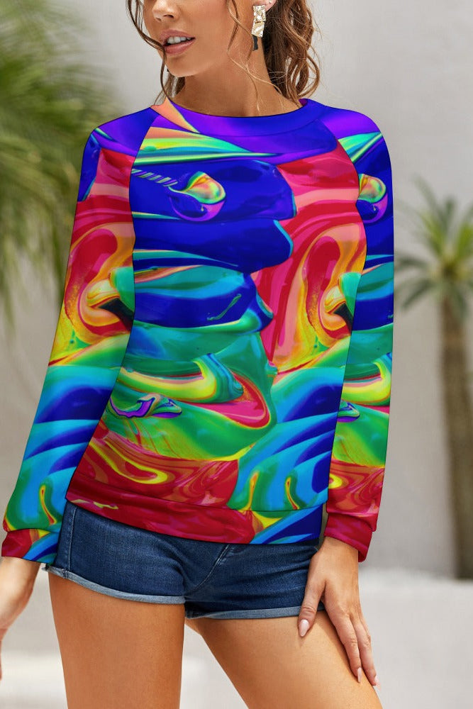 Abstract Art All Over Print Custom Women's New Raglan Crew Neck Sweatshirt by Old Hippy
