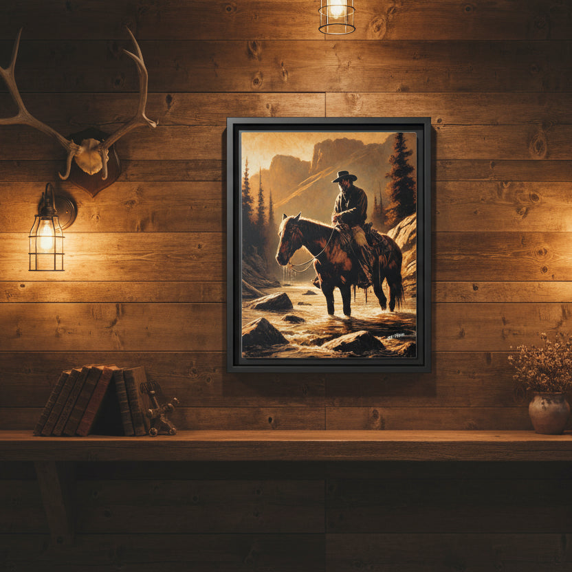 “Still Waters, Weathered Soul” Wood Framed AI Canvas Art by Old Hippy
