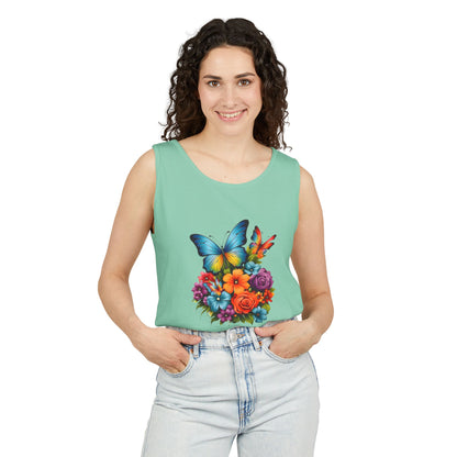 Butterfly Floral Tank Top — Colorful Garden Print Summer Tee