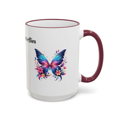 I Love Butterflies Accent Rim Mug — Floral Butterfly Coffee Cup (11oz/15oz)