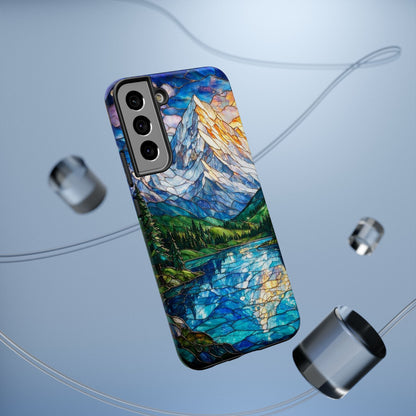 Stained Glass Mountain Lake Mosaic Phone Case — Impact-Resistant Artistic Protection