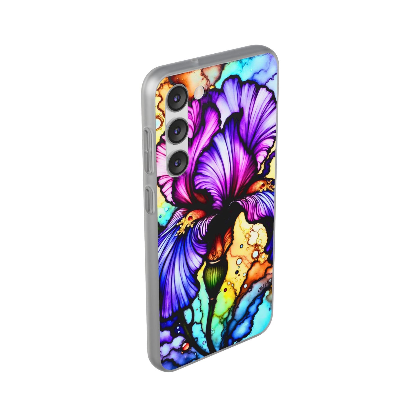 Stained Glass Iris Smartphone Case — Vibrant Purple Watercolor Phone Cover