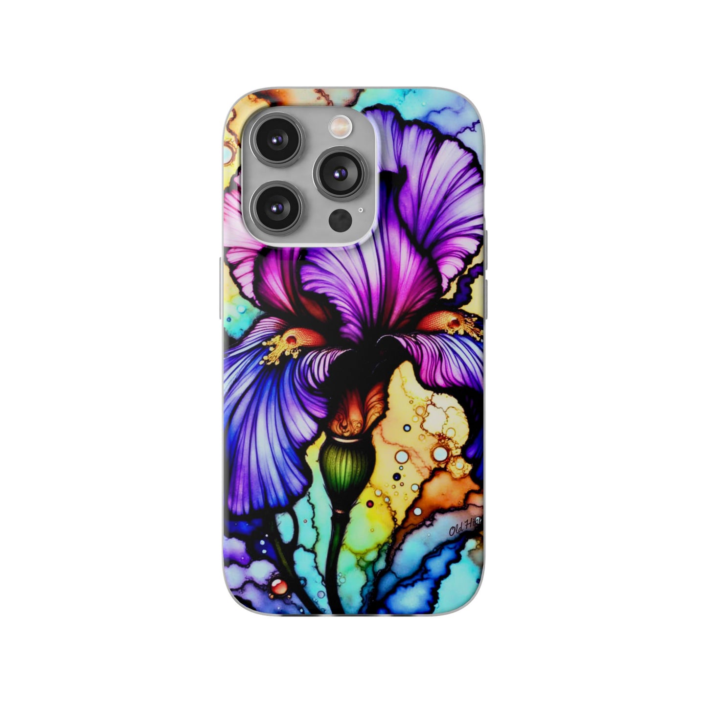 Stained Glass Iris Smartphone Case — Vibrant Purple Watercolor Phone Cover
