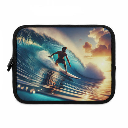 Longboard Surfer Sunrise Laptop Sleeve – Vibrant Ocean Wave Protective Case