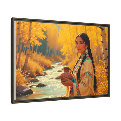 "Autumn Grace by the Stream" AI Wood Framed Canvas by Old Hippy