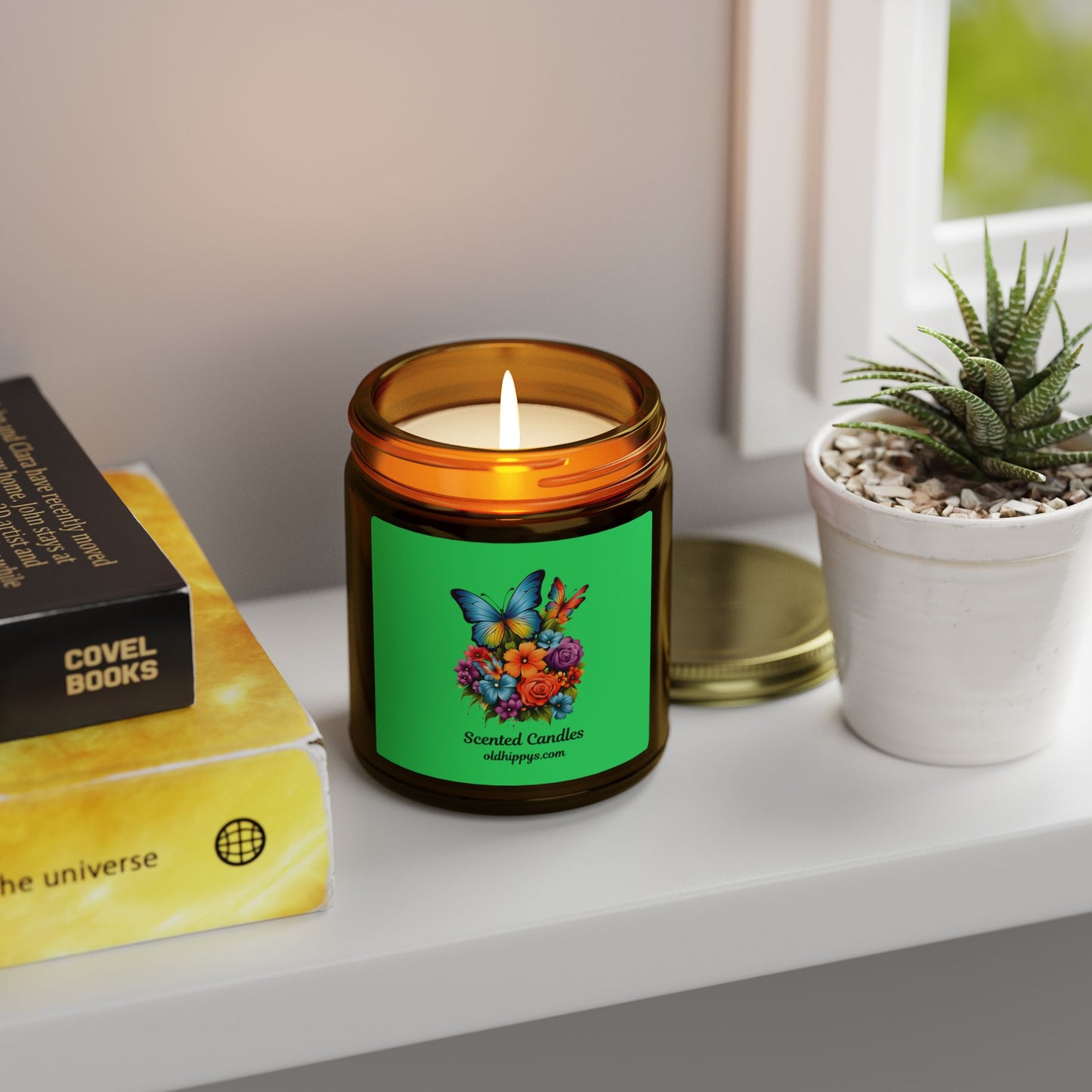 Scented Candle — Coconut Apricot Wax (4oz & 9oz) with Floral Butterfly Label