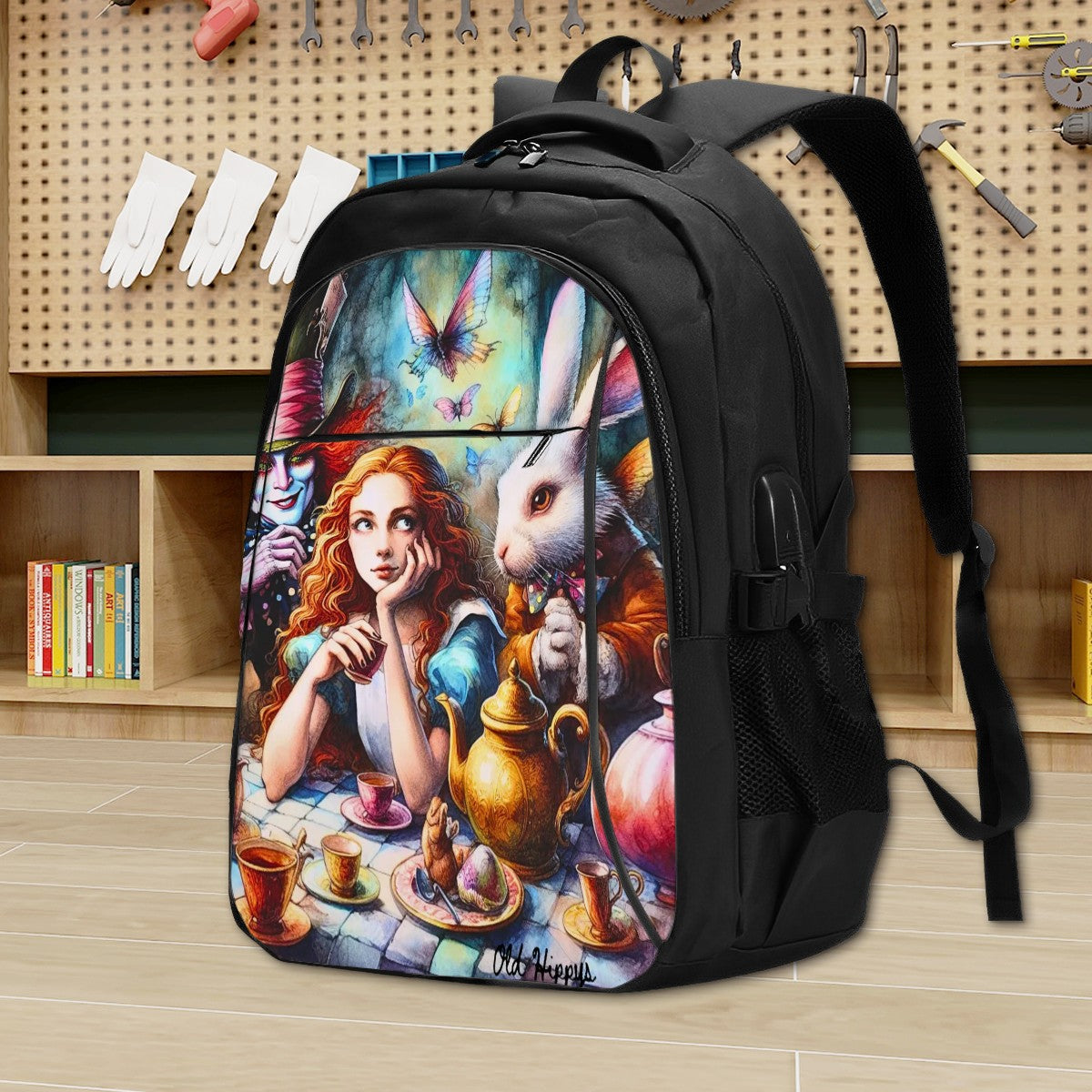 Large Capacity Oxford Travel Laptop Backpack with USB Alice and mad hatter vol1 (2)