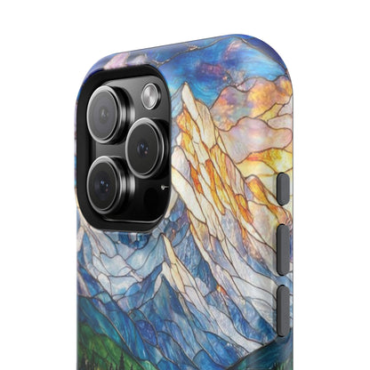 Stained Glass Mountain Lake Mosaic Phone Case — Impact-Resistant Artistic Protection