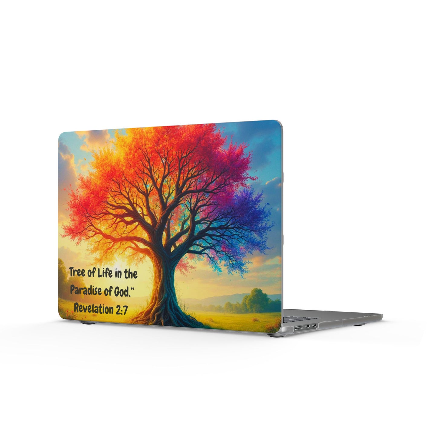 Tree of Life MacBook Case — Colorful Christian Laptop Cover with Revelation 2:7 Quote