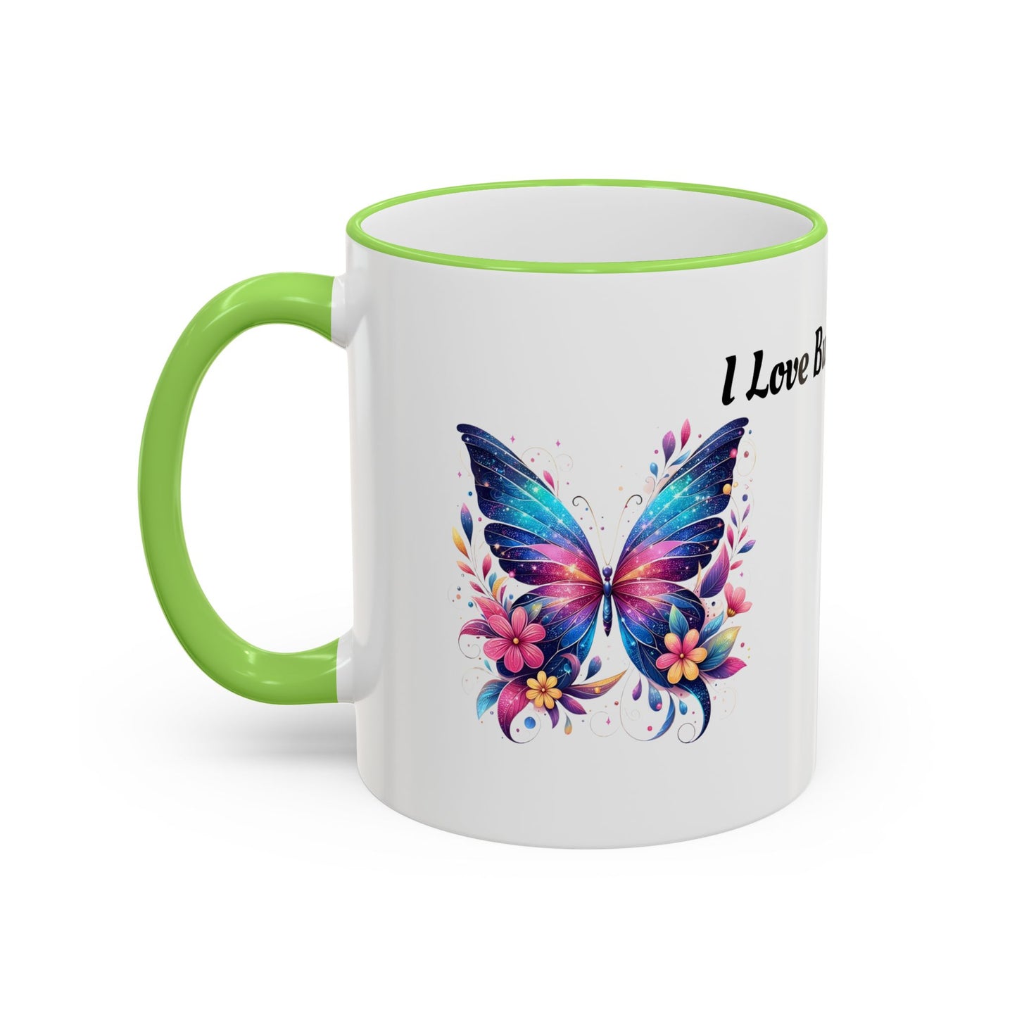 I Love Butterflies Accent Rim Mug — Floral Butterfly Coffee Cup (11oz/15oz)