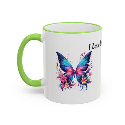 I Love Butterflies Accent Rim Mug — Floral Butterfly Coffee Cup (11oz/15oz)