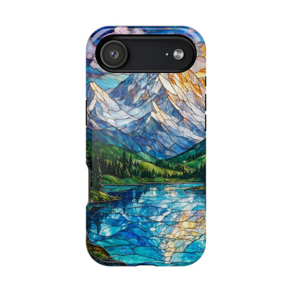 Stained Glass Mountain Lake Mosaic Phone Case — Impact-Resistant Artistic Protection