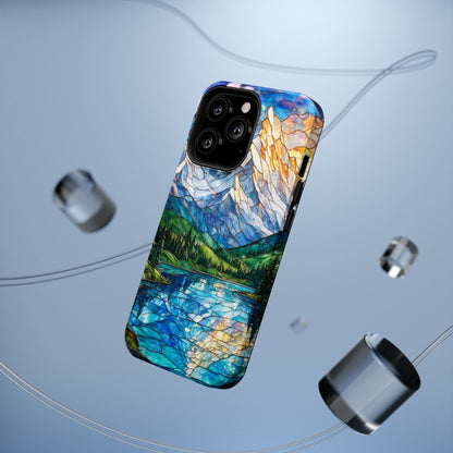 Stained Glass Mountain Lake Mosaic Phone Case — Impact-Resistant Artistic Protection