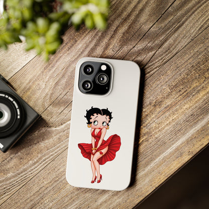 Betty Boop Red Dress Slim iPhone Case — Retro Pin-Up Cartoon Phone Cover