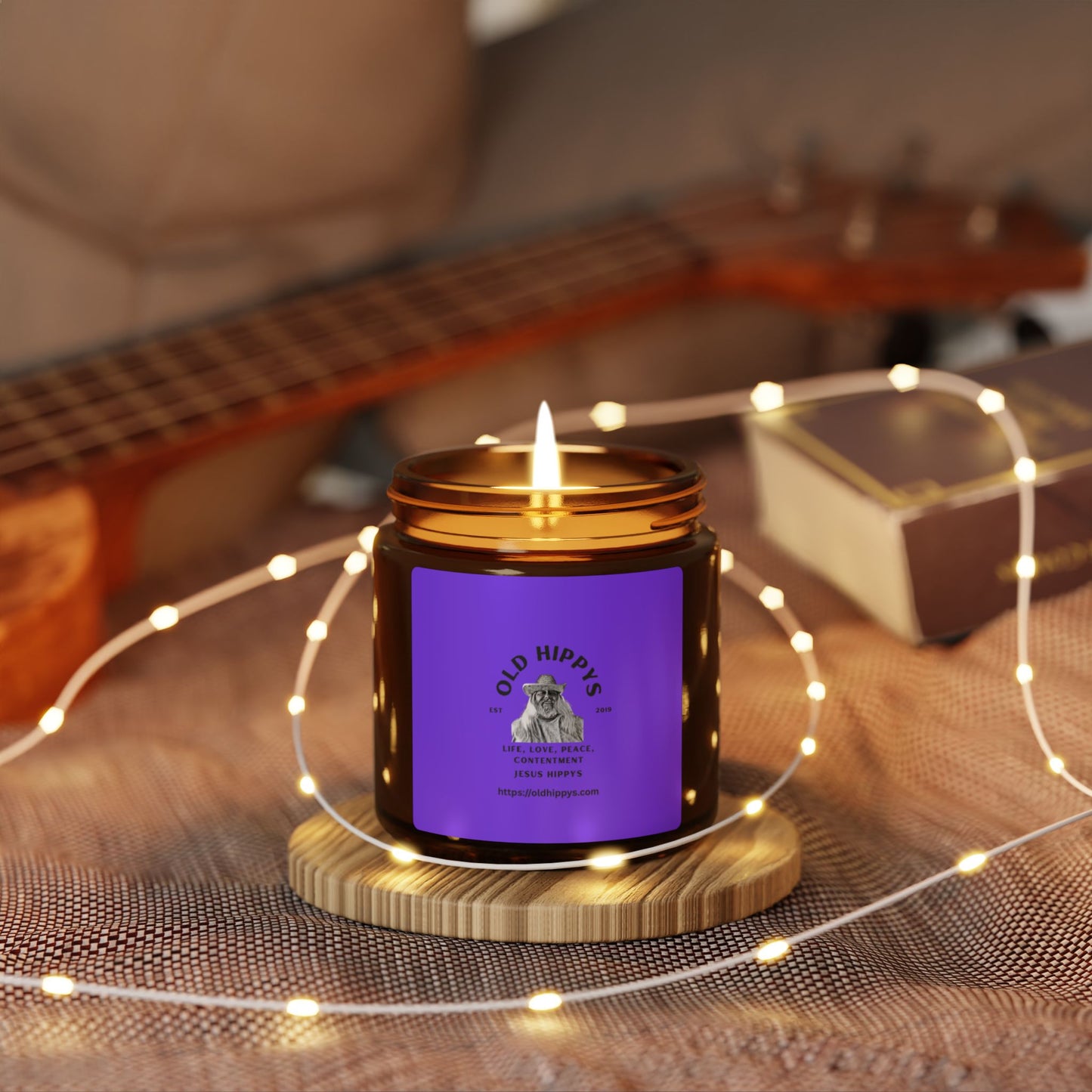 Scented Soy Candle — 'Old Hippys' Amber Jar (Multi-Size)